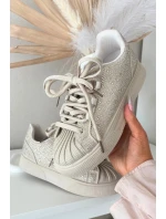 Ozdobené dámské tenisky béžové model 21834860 - Boto