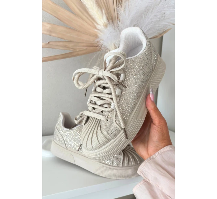 Ozdobené dámské tenisky béžové model 21834860 - Boto