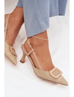 Dámské sandály na podpatku s ozdobným Nude model 22028011 - Boto