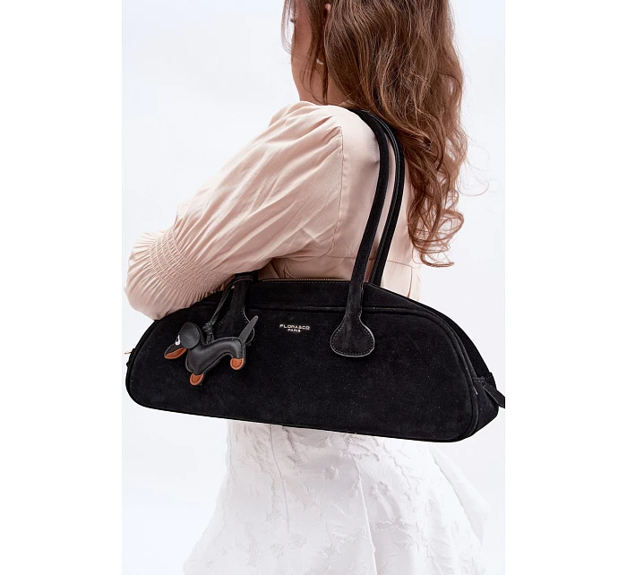 Bagetová Kabelka z Napodobeniny Semiše Přívěsek Jezevčík Černá Annette