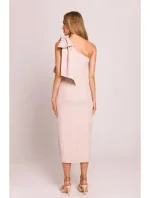 M847 Šaty na jedno rameno s mašľou - svetlo béžové