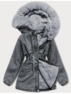 Čierno/sivá dámska džínsová bunda s kožušinovou podšívkou (BR8048-109)