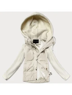 Dámska bunda s pletenými rukávmi Miss TiTi ecru (5088)