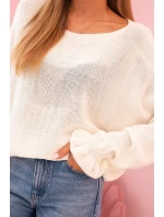 Dámsky mohérový sveter s nariasenými rukávmi a výstrihom na chrbte ecru Dámsky mohérový sveter s nariasenými rukávmi a výstrihom na chrbte ecru