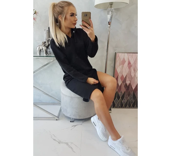 Šaty s kapucňou a bočným rázporkom čierne Šaty s kapucňou a bočným rázporkom čierne