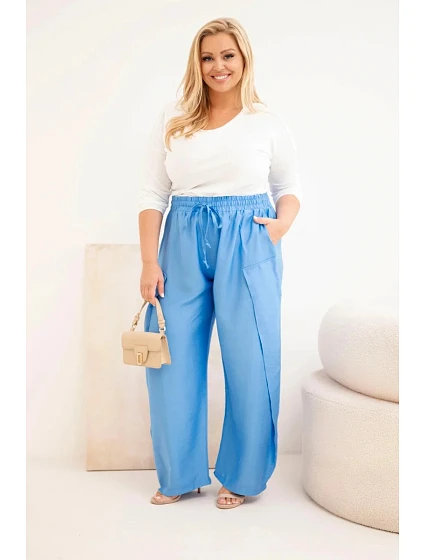 Dámské bavlněné kalhoty Plus Size s gumou v pase džínové