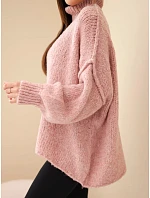 Dámský oversize svetr s přídavkem se a širokými rukávy tmavý pudrově růžová model 22391384 - K-Fashion