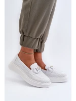 Dámské kožené mokasíny na platformě bílé model 21655823 - S.Barski