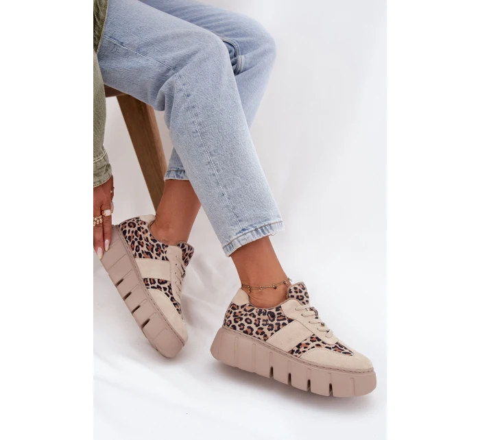 Semišové zateplené dámské tenisky na masivní platformě  béžové model 21707642 - VINCEZA