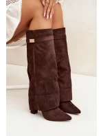 Dámske zateplené čižmy s podrážkou a zrolovanou holennou časťou Evyra - čokoládová, eko semiš Dámske zateplené čižmy s podrážkou a zrolovanou holennou časťou Evyra - čokoládová, eko semiš