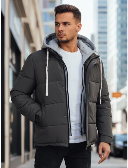 Pánská prošívaná zimní bunda s kapucí tmavě šedá Dstreet model 21993671 - FashionStreet