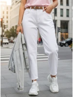 Dámske džínsy mom fit s opaskom biele FashionStreet UY2884