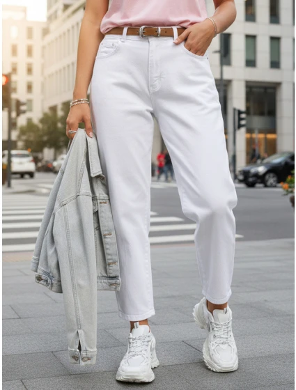 Dámske džínsy mom fit s opaskom biele FashionStreet UY2884