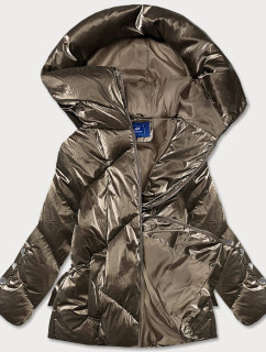 Tmavo zlatá krátka metalická dámska zimná bunda puffer (OMDL-022)