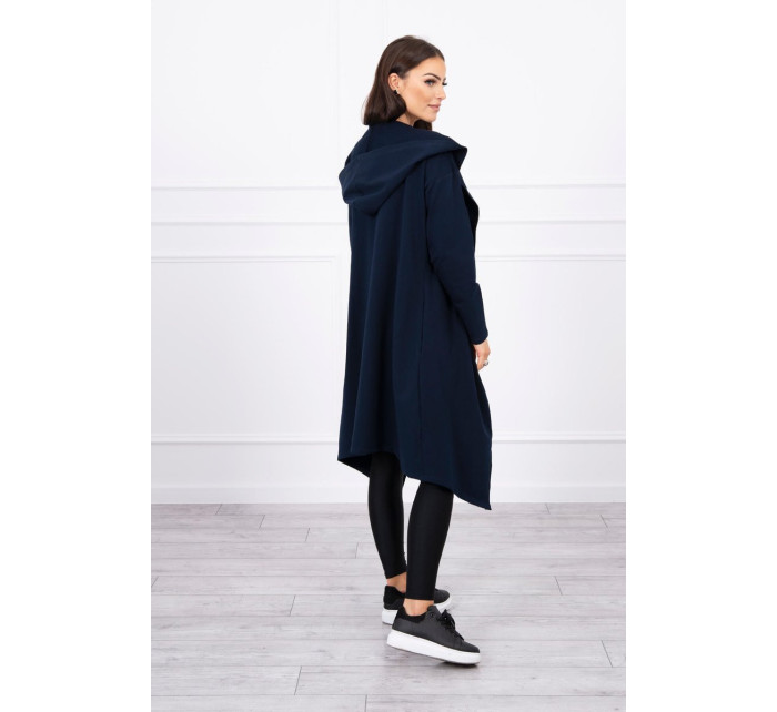 Dlhý kabát s kapucňou tmavo modrý