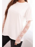 Dámská bavlněná blůza s krajkovými rukávy bílá