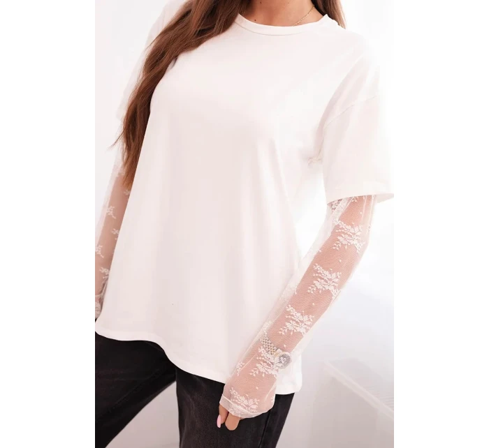 Dámská bavlněná blůza s krajkovými rukávy bílá