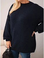 Dámský svetr Plus Size volného střihu s dlouhým rukávem modrý Dámský svetr Plus Size volného střihu s dlouhým rukávem modrý