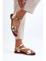 model 21647967 Dámské kožené sandály zlaté - Zazoo
