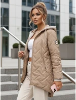 Dámska prechodná prešívaná bunda s predĺženým strihom béžová TY5612