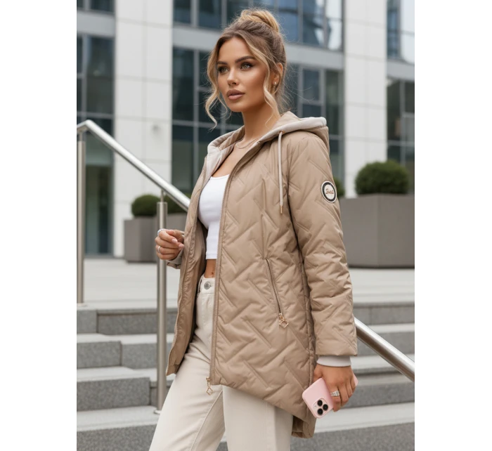 Dámska prechodná prešívaná bunda s predĺženým strihom béžová TY5612