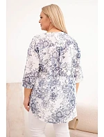 Dámská bavlněná halenka plus size s krátkým rukávem a ozdobným knoflíkem bílá