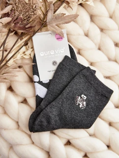 Bawełniane Skarpety Damskie Z Naszywką Miś Ciemnoszare