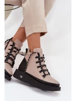 Kožené dámské kotníčkové boty na platformě s Béžové model 21712054 - Artiker Kožené dámské kotníčkové boty na platformě s Béžové model 21712054 - Artiker