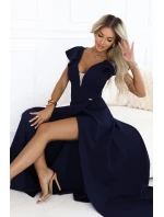 Dámské elegantní maxi šaty s volánky model 22030033 tmavě modré - numoco