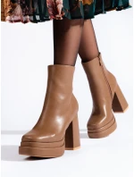 Štýlové hnedé dámske členkové topánky na širokom podpätku