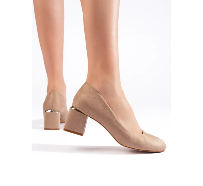 Praktické hnedé lodičky pre ženy na širokom podpätku Praktické hnedé lodičky pre ženy na širokom podpätku