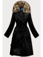 Čierny dámsky kabát s kožušinou (SASKIA)