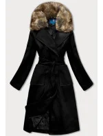 Černý dámský kabát s kožíškem model 15822773 - Ann Gissy