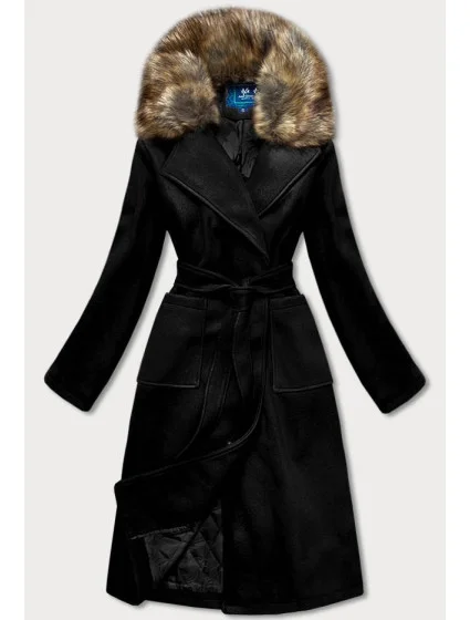 Černý dámský kabát s kožíškem model 15822773 - Ann Gissy