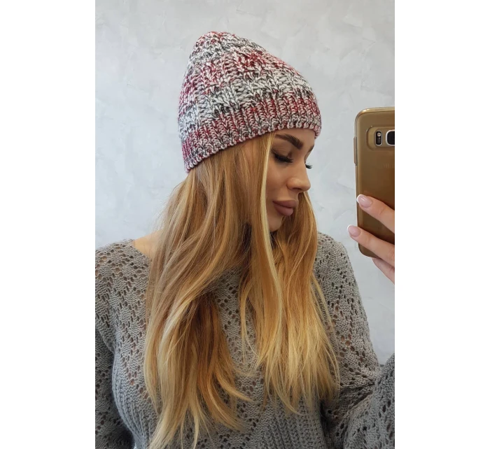 Fleecová čiapka Melisa K241 burgundy+grey