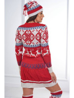 Vianočný set 1002 sveter + čiapka + podkolienky červené