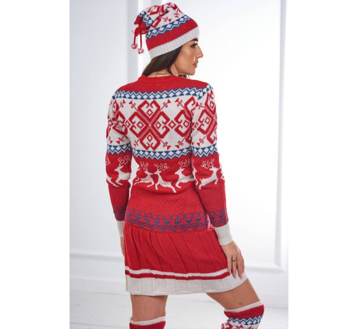 Vianočný set 1002 sveter + čiapka + podkolienky červené