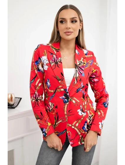 Bavlnená bunda s potlačou a gombíkom malina