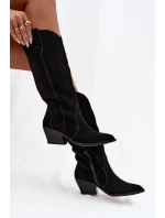 Kožené semišové kozačky dámské zateplené černé model 21714874 - Boto