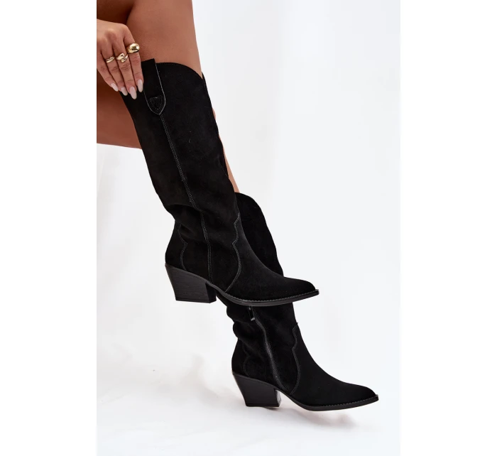 Kožené semišové kozačky dámské zateplené černé model 21714874 - Boto