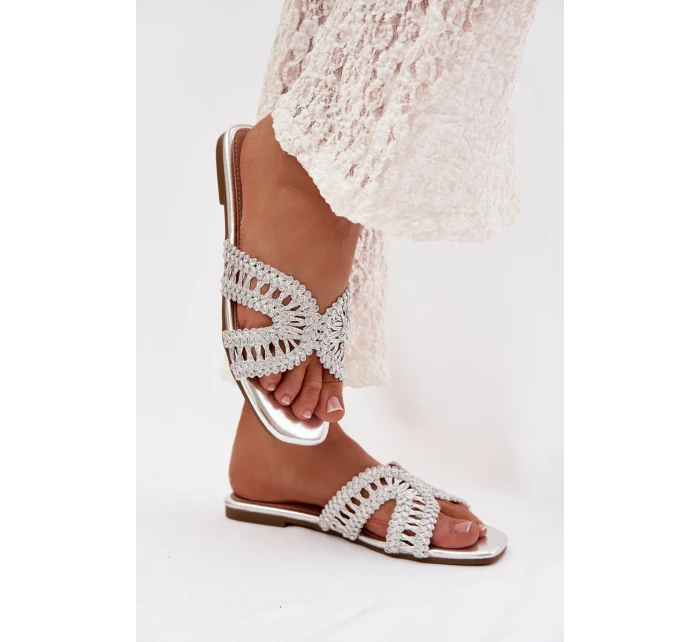 Dámské ploché stříbrné pantofle Fariella