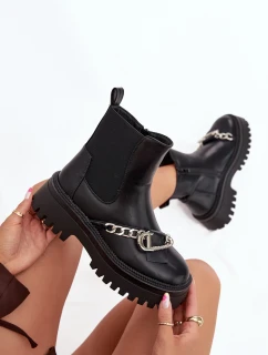 Dámske členkové topánky Marvella na platforme s retiazkou - čierne
