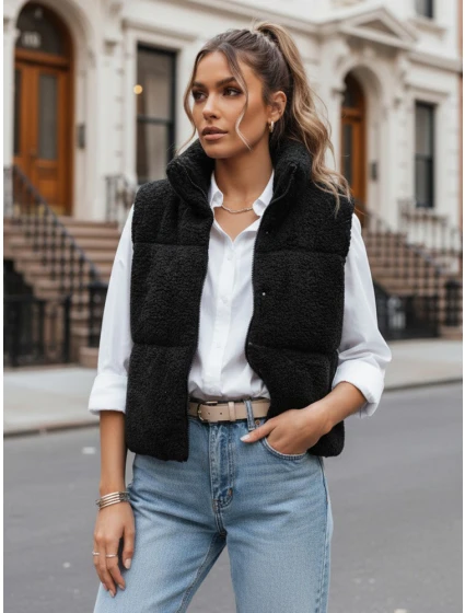 Dámská vesta z ovčí kůže černá Dstreet model 21970835 - FashionStreet