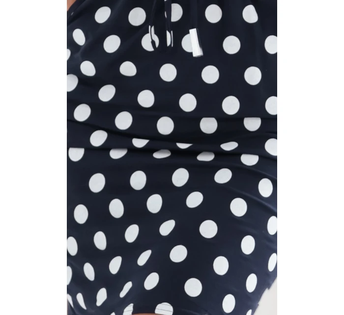 13-167 Športové šaty s viazaním a vreckami - tmavomodré s bielymi bodkami