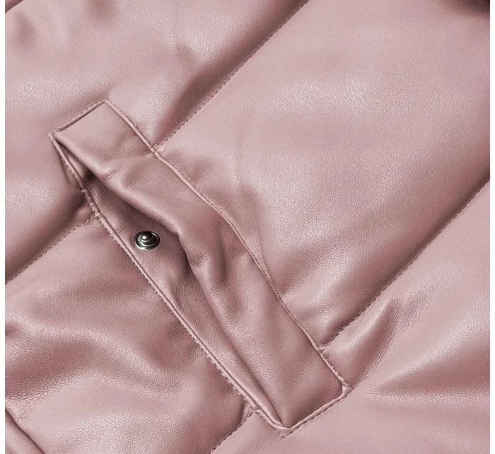 Teplá dámska vesta v púdrovo ružovej farbe z eko kože (D-3231-59S)