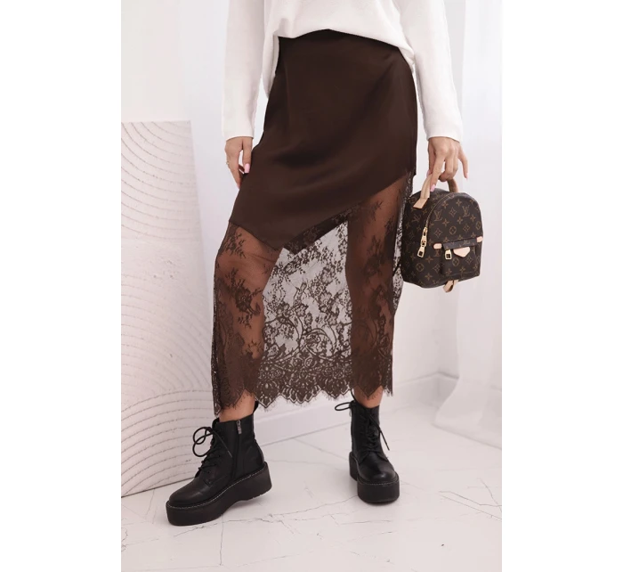 Dámská viskózová sukně s krajkou hnědá