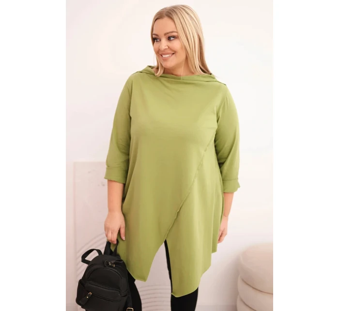 Dámska bavlnená blúzka s asymetrickými rukávmi v olivovej farbe Dámska bavlnená blúzka s asymetrickými rukávmi v olivovej farbe