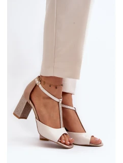 Skórzane Sandały Na Słupku Laura Messi 2759 Beżowe