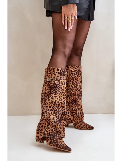 Dámské Kozačky Na Podpatku Kolena Leopardí Hnědé model 21679655 - Boto