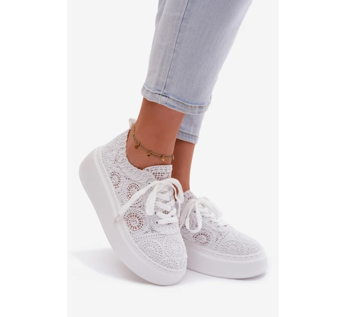 Háčkované dámské tenisky na platformě bílé Evalora